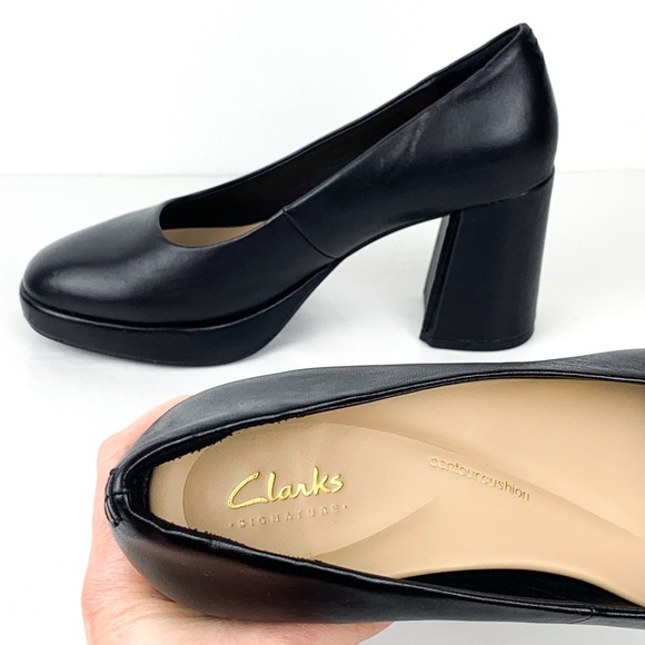 Clarks Signature Zoya85 Court shoes chunky heeled pumps in black leather size 8 - Picture 5 of 8
